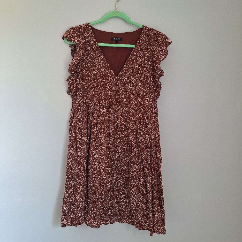 Madewell Floral Ruffle Sleeve Button Front Mini Dress